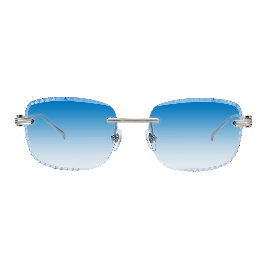 Gafas de mujer Premium con corte de diamante plateado y azul cielo 