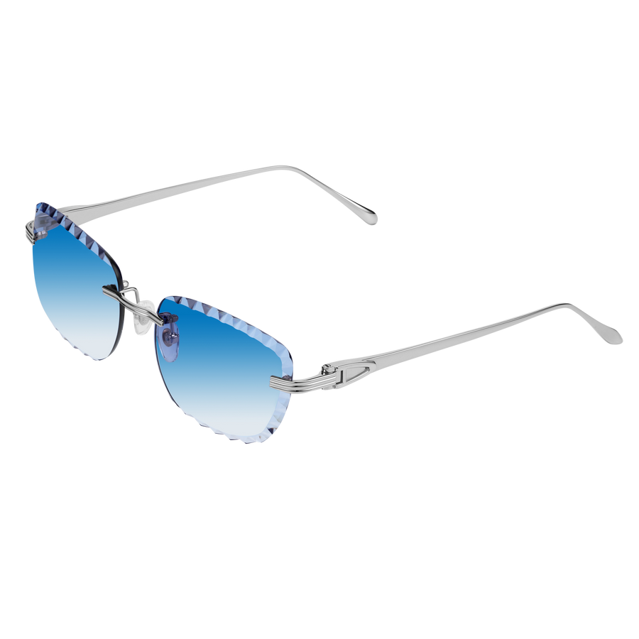 Gafas de hombre Premium con corte de diamante plateado y azul cielo